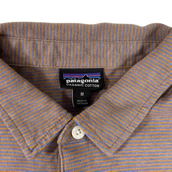Patagonia Squeaky Clean Polo Mens Medium Orange and Blue Short Sleeve Shirt - Picture 3 of 9